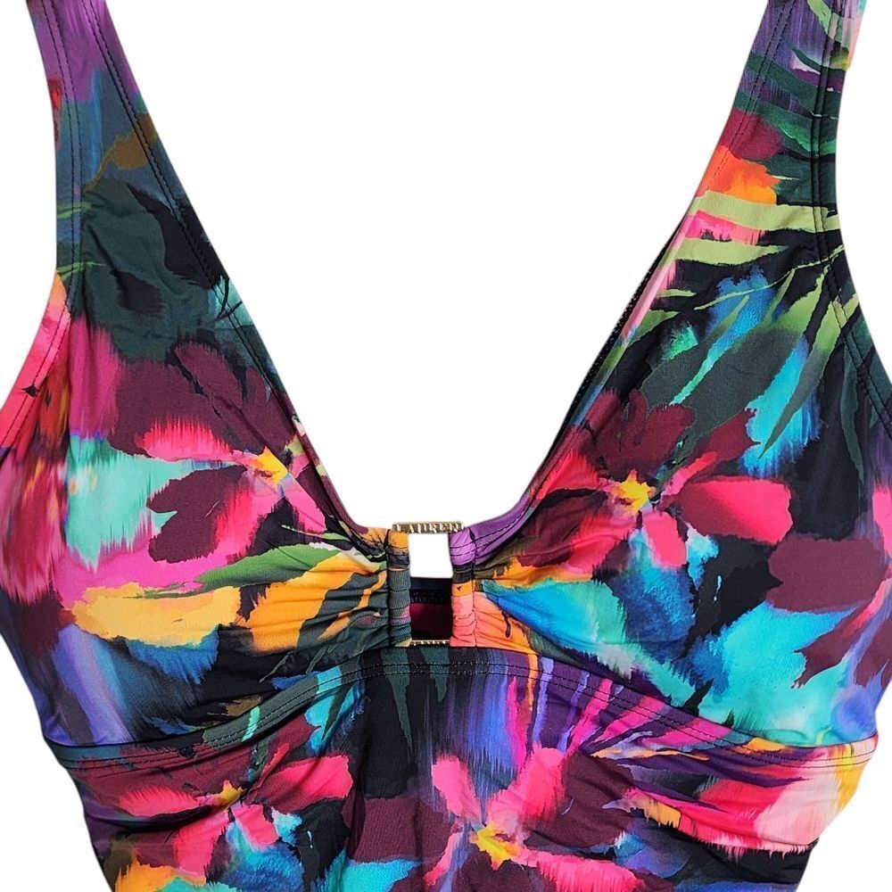 Lauren Ralph Lauren Jungle Paradise 1pc floral abstract multicolor ruched 12 NWT - Picture 3 of 5